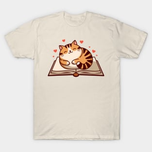 Chubby Cat Cozy Book Lover T-Shirt